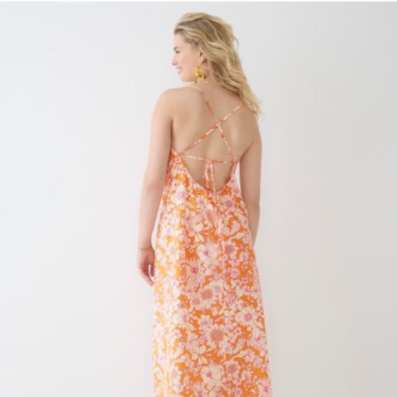 J. Crew Tie-Front Cotton Poplin Midi Dress in Orange Floral - Picture 2 of 7
